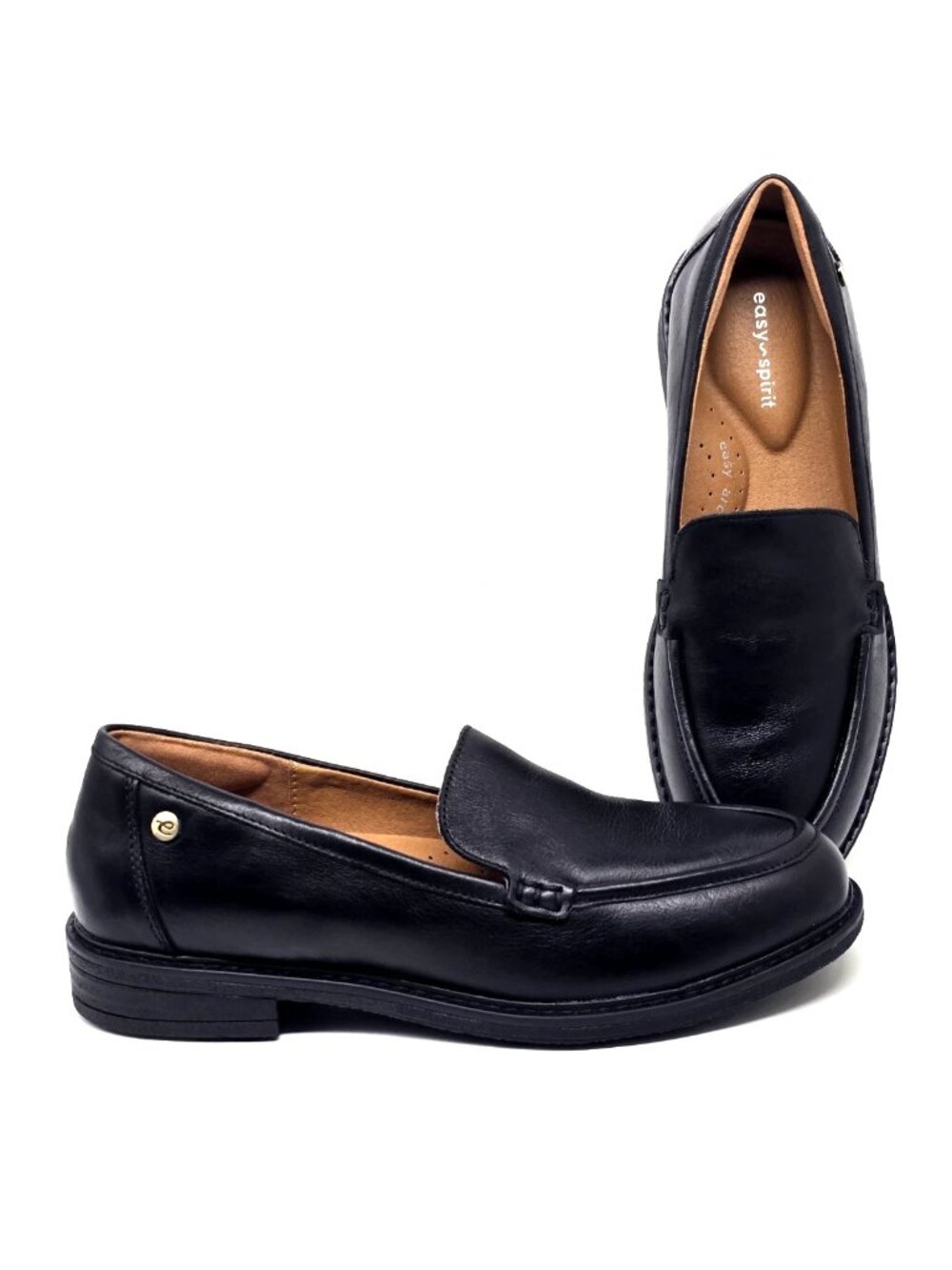 Easy Spirit Jaylin Genuine Leather Slip on Black Loafers Women's Size 8M